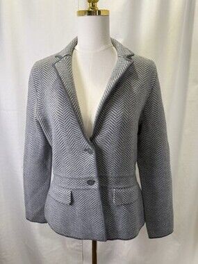 Talbots Merino Wool Herringbone Knit Sweater Jacket Sz MP